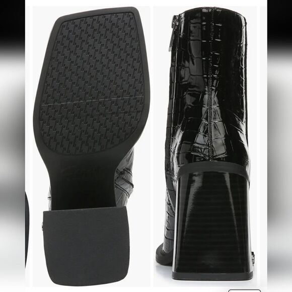 New Circus NY Layla Bootie (Women) black boots square toe zipper croc print 7.5 - Picture 3 of 8